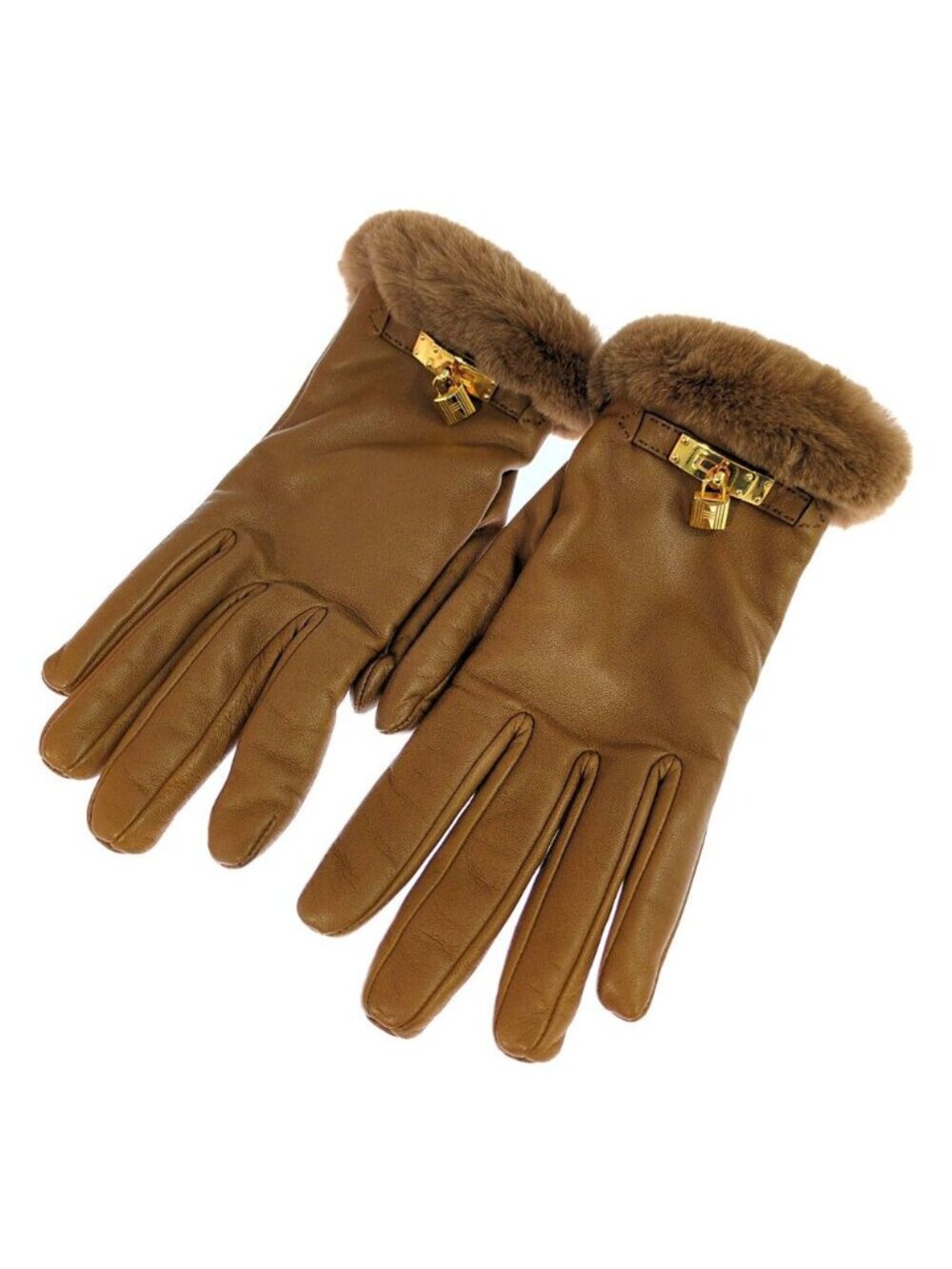 Hermes Kelly Hair Fur Gold Gloves Brown